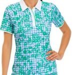 Pro Tour Short Sleeve Gingham Floral Golf Polo Size Small Green Photo 0