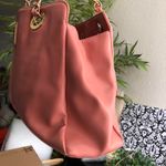 Nicole Miller Rose pink pink and gold tote shoulder hand bag with embroidered flowers chain detail strap Measurement in pics Photo 1