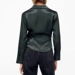 ZARA  Pleated Satin Effect Shirt Green Photo 6