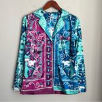 Anthropologie NWT Silky Pajama Top Button Down Fuchsia/mint Women’s Size XXS Photo 2