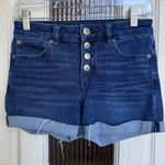 American Eagle  Midi Jean Shorts Button Fly Cuffed Raw Hem Size 2 Photo 0