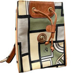 Double Fish 90s Leather Geometric Beige Green Silver Drawstring Shoulder Bag Photo 1