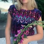 Vintage 80s / 90s Sequin Sparkly Disco Short Sleeve Blouse Multiple Size M Photo 12