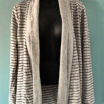 Liz Claiborne Weekend L Cardigan Sweater Open Front Gray Black Striped Casual Size L Photo 0