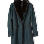Banana Republic | Emerald Green Black Fur Wool Long Coat Nova Fides | Medium Photo 1