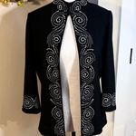 Ming Wang Textured Beaded One Hook Knit Cardigan Jacket in Black Womens S💚 Photo 9