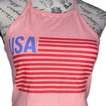 Isaac Morris (XS) USA Flag Graphic Crop Top Halter Neck Tie Sleeveless Tank Red Photo 8