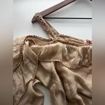 AGLAIA MIA off shoulder Silk midi dress lined long sleeve ruffle oversized Tan Photo 3