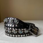 Vintage Nanni Italy Turquoise Concho Studded Leather Belt Black Silver 95/38 Black Photo 11