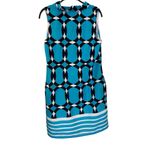 Crown & Ivy Women's Blue and White Geometric Sleeveless Shift Dress Photo 1