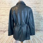 Rebecca Minkoff Black Vegan Faux Leather Belted Jacket Button Up Collared Large Photo 5