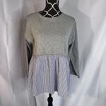 Moon & Madison Gray Sweater Woven Striped Cotton Shirt Combo Preppy Size Small Photo 8