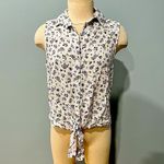 Love Note NWT Love Notes White & Blue Floral Sleeveless Collar Button Front Blouse Medium Photo 1