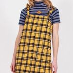 Lazy Oaf Pinny pinafore yellow plaid mini dress Photo 0