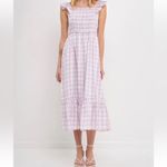 Main Strip Smocked upper bodice linen type woven material large print gingham plaid Photo 1