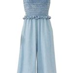 RTR Sz 10 Large Sea New York Dakota Smocked Jumpsuit blue denim Wide leg jean Photo 2
