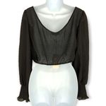 WAYF  Nordstrom | NWT | Small | Gauzy Semi-Sheer Black Long Sleeve Cropped Blouse Photo 5