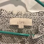 Loft  Women's Blouse Top L‎ White Black Square Dot Tie Neck Long Sleeve Career Photo 5