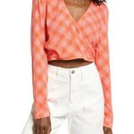Nordstroms Bias Plaid Surplice V-Neck Crop Top Pink & Red Women's M NWT Photo 0