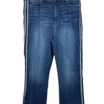 Good American Good Straight Jeans Side Stripe Raw Hem Dark Blue Size 20 Photo 0