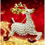 Reindeer Brooch Pin Rudolph Christmas Eve New Crystal Accents Santa Nort… Gold Photo 3