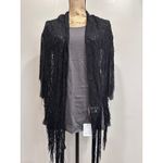 Do Everything In Love NWT Free People x  Black Lace Fringe Kimono Shawl Cardigan Photo 2