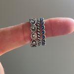 Stackable Rings Silver Tone Blue Beaded Sunflower Pattern Set Chunky Y2K Kidcore Photo 4