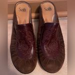 Sofft Brown Suede Slip On Mules Maroon Paisley Design Leather Onlay Women's; 9.5 Photo 2