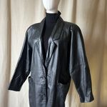Vintage Pelle Black Leather Trench Coat S/M Oversized Long Jacket 90s Photo 8