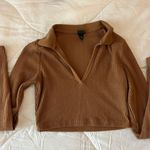 Wild Fable Cropped V Neck Polo Long Sleep Top  Photo 0