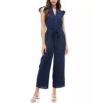 Monteau Navy Polka-Dot Flutter Sleeve Jumpsuit Women's Size S Photo 5