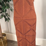 Versona VERSONS Knit Crochet Maxi Dress Terracotta Geometric Pattern Sleeveless Small Photo 0
