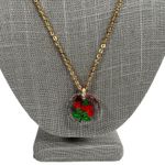 Vintage Germany Painted Rose Round Plastic Pendant Gold Chain Necklace Photo 1