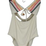 Aerie NWOT  One Piece Swimsuit Ivory Embroidered Bandeau Cut Out Size M Photo 0