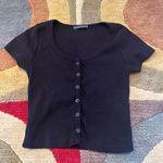 Brandy Melville Zelly Short Sleeve Crop Top Black Button Down Ribbed One Size Photo 0