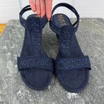 New York Transit  Navy Blue Rhinestone Strappy Open Toe Wedge Heels 8W Photo 1