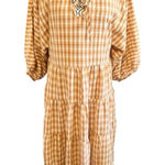 ON YOU White and Camel Gingham Maxi Dress Tan Photo 0