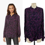 Equipment  Cornelia Top True‎ Black / Amaranth Pink Squiggle Floral Size Small Photo 1