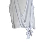 AQUA Womens Sz S White Semi Sheer Cropped Sleeveless V-Neck Tie Blouse Shirt Top Photo 2