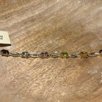 Macy's NWT Multi Genuine Gemstone & Diamond 18KT Gold Over Sterling Silver Bracelet Photo 5