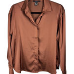 Forever 21  Women's Small Bronze Brown Long Sleeve Button Down Satin Shirt Top Photo 0