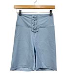 We Wore What  Lace Up Active Biker Shorts in Dusty Blue size Medium NWT Photo 2