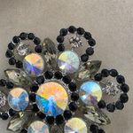 Vintage Silver Smokey Grey amd Black Flower Brooch Pin Photo 2