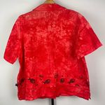Produce Company Red Tie Dye Fish Print Linen Short Sleeve Button Up Shirt Size M Photo 6