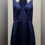 B Darlin NWT B Darling Satin Lace Back Mini Dress Junior Size 11-12 Navy Blue Photo 2