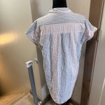 Madewell  Button Down Longline Tunic‎ Cap Sleeve Blouse Stripe Blue White Red Top Photo 3