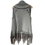 Shyanne  Kimono Duster Cardigan Open Front Womens OS Gray Black Aztec Fringe Photo 7