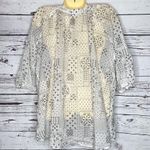 easel NWT Sz L White & Gray Bandana Patchwork Print Oversized Peasant Shirt Top Photo 2
