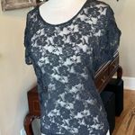 Forever 21 Lace Sheer Nylon Charcoal Top Womens Small Short Sleeve Sheer Photo 0