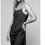 ZARA NWT dark hunter green satin embroidered floral print satin maxi slip dress Photo 7